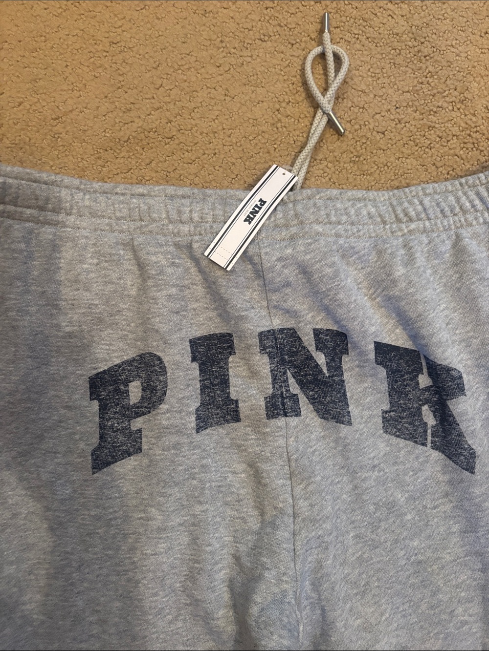 PINK Gray Sweatpants with Navy Logo - Picture 2 of 4